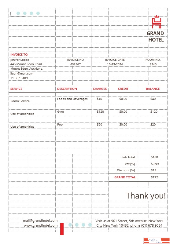 Grand Hotel Invoice Template PSD template